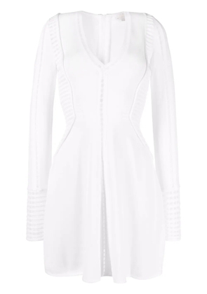 Genny perforated-detailing V-neck dress - White