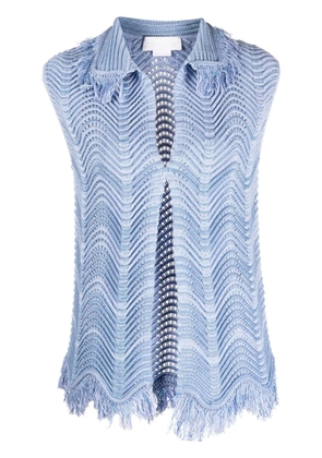 Genny fringe-detail knitted vest - Blue
