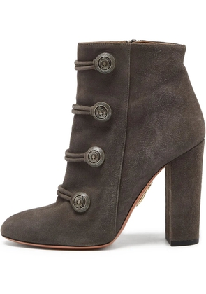 Aquazzura pre-owned 100mm button-embellished ankle boots - Grey