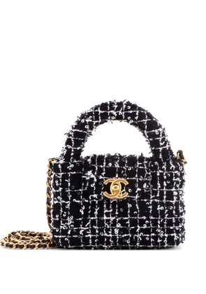 CHANEL Pre-Owned Kelly Top Handle Shopping Bag Quilted Tweed with Sequins Nano satchel - Black