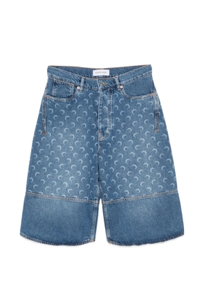 Marine Serre moon-print panelled denim shorts - Blue