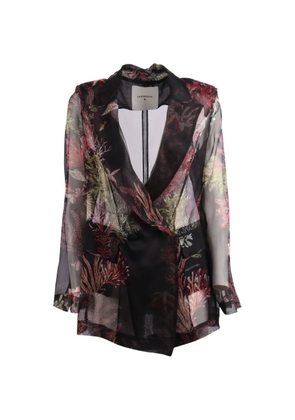 Shirtaporter coral-print long-sleeve silk blazer - Black