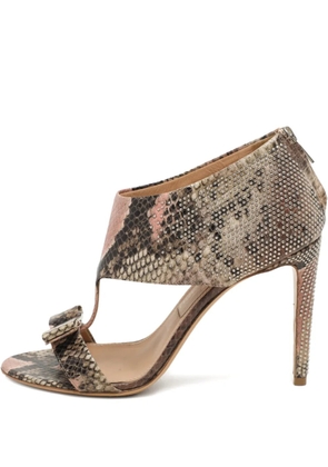 Ferragamo Pre-Owned python-embossed studded sandals - Neutrals