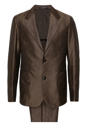 Emporio Armani single-breasted linen blend suit - Brown