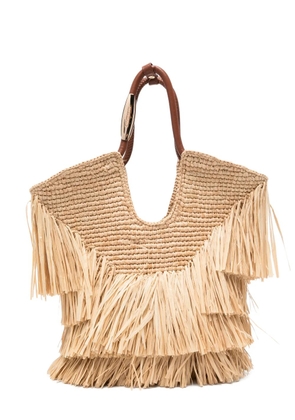 ZIMMERMANN small Goldentime fringed woven tote bag - Neutrals