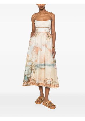 ZIMMERMANN map-print tie-strap dress - Neutrals
