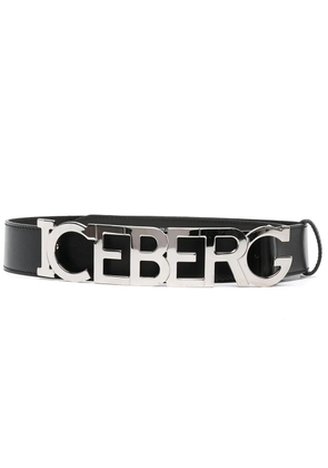 Iceberg logo-letter leather belt - Black