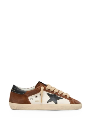 Golden Goose Super-Star in white leather and brown suede with black leather star sneakers