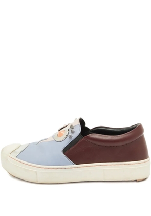 Fendi Pre-Owned face-motif leather sneakers - Blue
