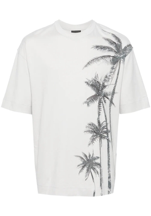Emporio Armani palm tree-print cotton T-shirt - Grey