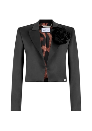 Philipp Plein flower-appliqué satin jacket - Black