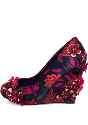Tory Burch Pre-owned 110mm Elmira floral-appliqué wedge pumps - Red