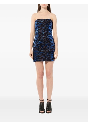 Balmain tiger-print strapless mini dress - Blue