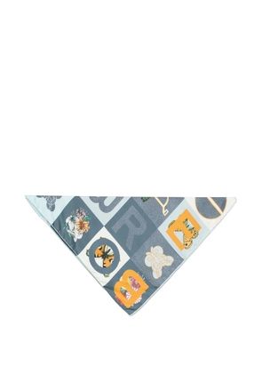 Borbonese floral-print logo-patch scarf - Blue