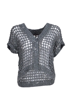 Peserico sequin-embellished open-knit cotton cardigan - Green