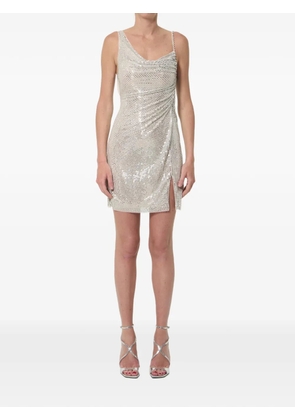 Self-Portrait rhinestone-embellished draped mini dress - Silver