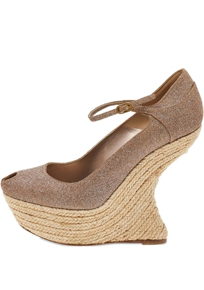 Alexander McQueen Pre-Owned 140mm glittered wedge espadrilles - Brown