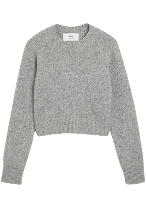 AMI Paris logo-embroidered crew-neck jumper - Grey