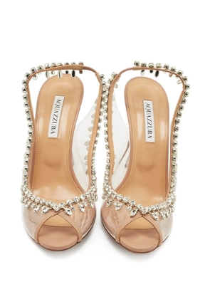 Aquazzura leather-trim embellished slingback sandals - White