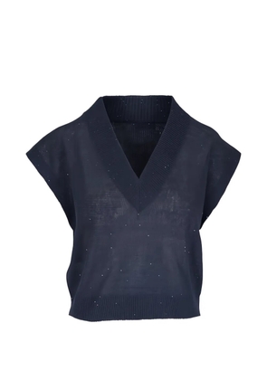 Brunello Cucinelli sequin-embellished V-neck sleeveless sweater - Blue