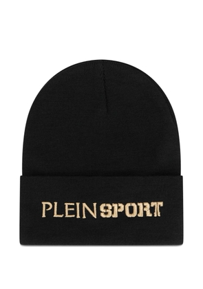 Plein Sport logo-embroidered ribbed-cuff beanie hat - Black