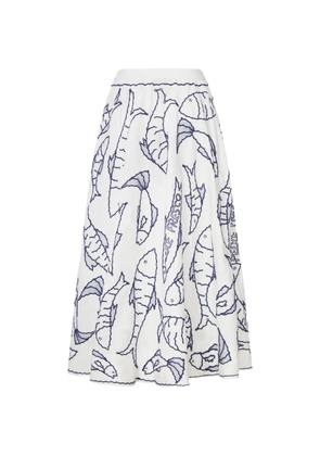 FARM Rio embroidered linen midi skirt - White