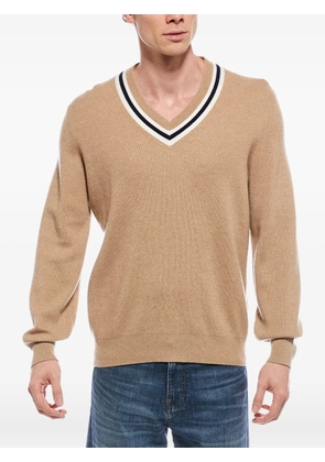 Brunello Cucinelli striped-trim V-neck sweater - Neutrals