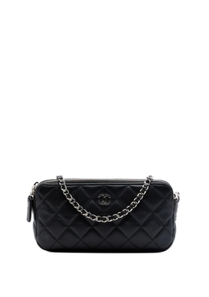 CHANEL Pre-Owned 2016-2017 CC Quilted Lambskin Double Zip Clutch With Chain crossbody bag - Black