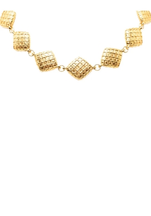 CHANEL Pre-Owned 1970-1980 CC Gold Plated Quilted Diamond Necklace costume necklace