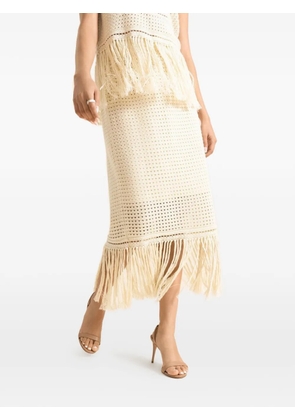 ZIMMERMANN Indra fringe-trimmed midi skirt - Neutrals