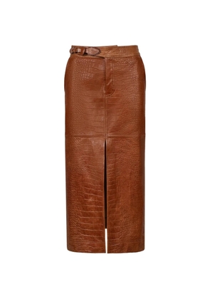 Johanna Ortiz Epic Statement croc-effect leather skirt - Brown