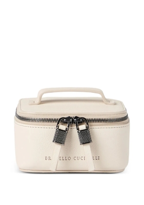 Brunello Cucinelli grained leather small jewelry box with shiny zipper pull - Neutrals