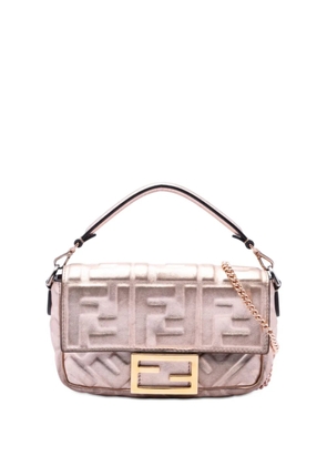 Fendi Pre-Owned 2010-2026 Mini Zucca Embossed Metallic Leather Baguette satchel - Pink