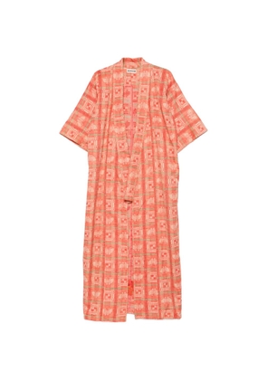 A.N.G.E.L.O. Vintage Upcycling check-pattern floral-appliqué kimono - Orange