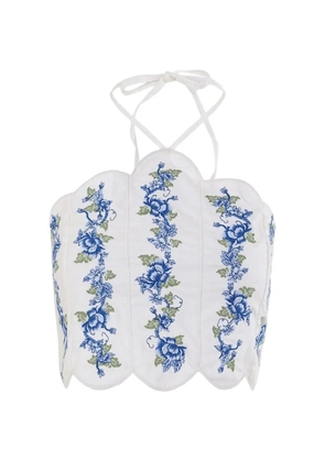 Agua Bendita Nader Serenity floral-embroidered scalloped-edge top - White