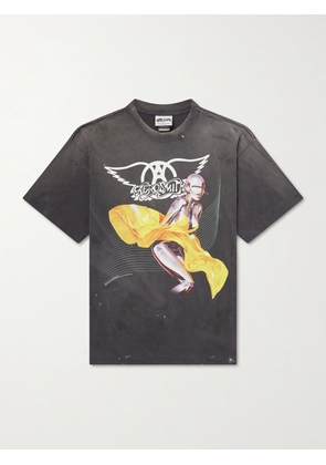 SAINT MXXXXXX - Aerosmith Paint-Splattered Printed Cotton-Jersey T-Shirt - Men - Black - S