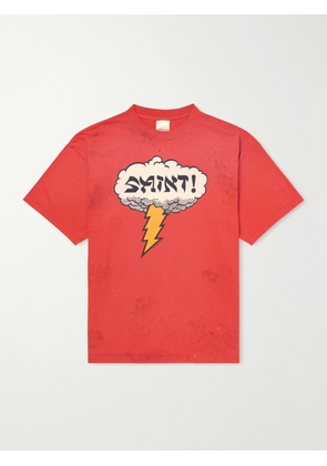 SAINT MXXXXXX - Distressed Logo-Print Cotton-Jersey T-Shirt - Men - Red - S