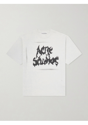Acne Studios - Logo-Print Distressed Cotton-Blend Jersey T-Shirt - Men - White - XS