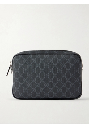 Gucci - Monogrammed Leather-Trimmed Coated-Canvas Pouch - Men - Black