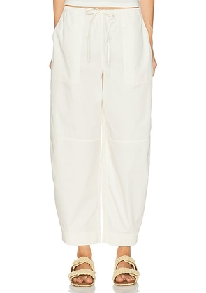 EAVES Lana Cropped Barrel Leg Pant in Off White - Ivory. Size L (also in XS, XXS, S, M, XL).