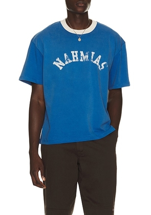 Nahmias Arch Ringer T-Shirt in Vintage Cobalt Blue - Royal. Size XL/1X (also in S, M, L, XXL/2X).