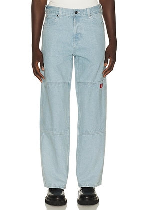 Dickies Loose Straight Double Knee Jean in Denim Vintage Wash - Blue. Size 28x32 (also in 30x32, 32x32, 34x32, 36x32).