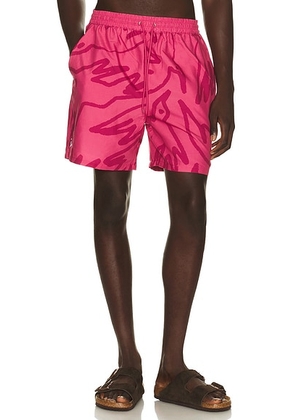 By Parra Birds Fly Free Swim Shorts in Purple Pink - Fuchsia. Size M (also in S, L, XL/1X, XXL/2X).