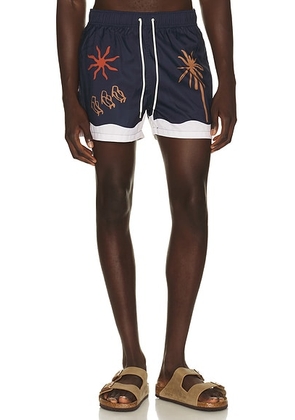 Edmmond Studios Resort Swim Shorts in Plain Navy - Blue. Size S (also in M, L, XL/1X).