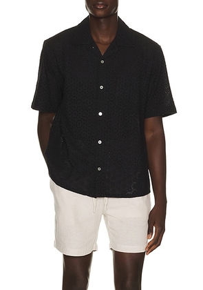 Corridor Floral Eyelet Short Sleeve Shirt in Black - Black. Size S (also in M, L, XL/1X).