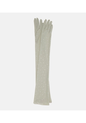 Oseree Crystal-embellished mesh gloves