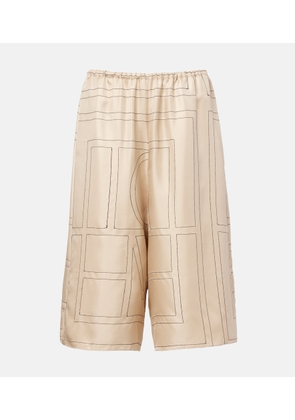 Toteme Embroidered silk satin Bermuda shorts
