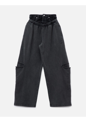 Pre-Styled Slashed Sweatpant With Denim Waistband