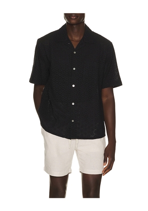 Corridor Floral Eyelet Short Sleeve Shirt in Black. Size S. Also in M, L, XL/1X.