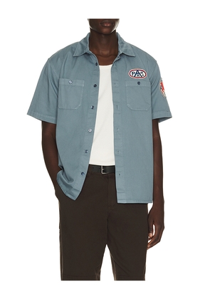 By Parra Gas Station Short Sleeve Shirt in Slate. Size S. Also in M, L, XL/1X, XXL/2X.
